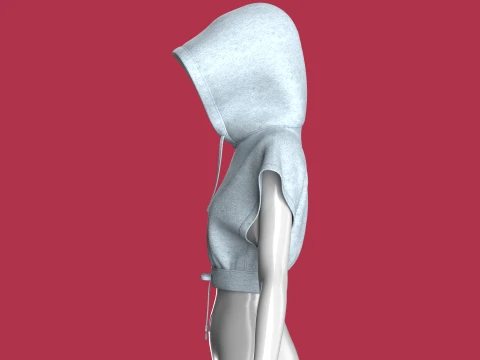 Girls Sleeveless Crop Hoodie 3D Model