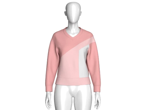 Girls Color Blocked V-Neck Sweatshirt 3D Model