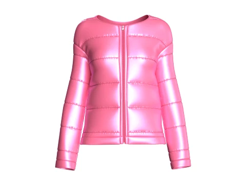 Girls Pink Shiny Puffer Jacket 3D Model