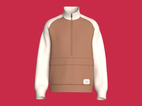 Men Half-Zip Raglan Jacket With Kangaroo Pocket 3D Model