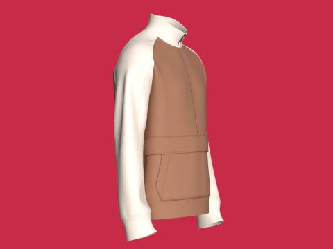 Kanguru Cepli Yarım Fermuarlı Erkek Reglan Ceket 3D Model