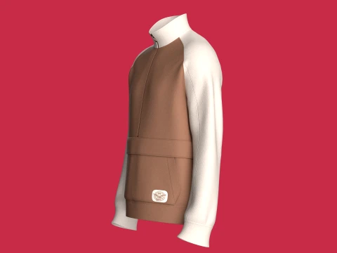 Kanguru Cepli Yarım Fermuarlı Erkek Reglan Ceket 3D Model