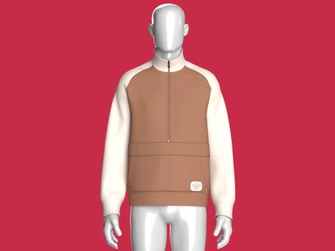 Kanguru Cepli Yarım Fermuarlı Erkek Reglan Ceket 3D Model
