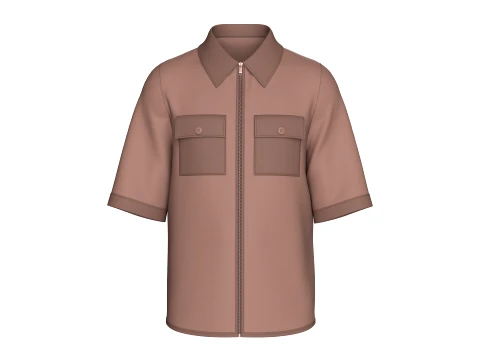 Men Short Sleeve Full-Zip Utility Shirt 3D Model