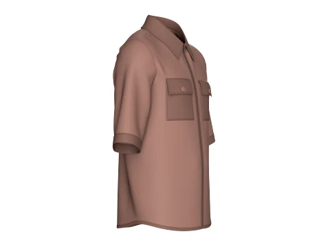 Men Short Sleeve Full-Zip Utility Shirt 3D Model