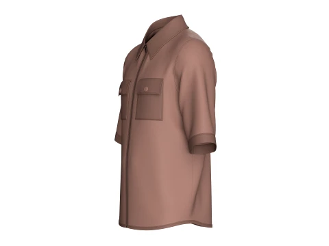 Men Short Sleeve Full-Zip Utility Shirt 3D Model