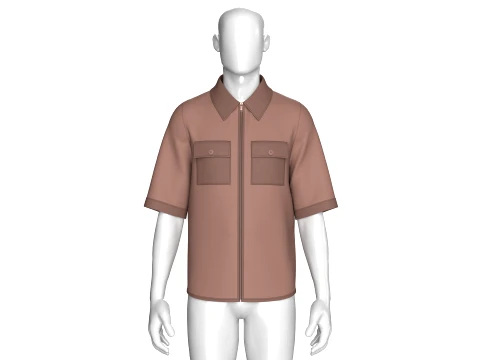 Men Short Sleeve Full-Zip Utility Shirt 3D Model