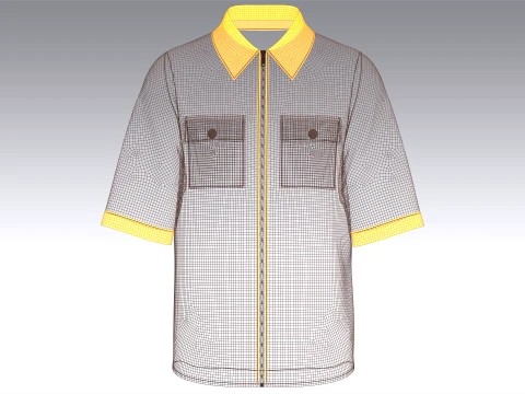 Men Short Sleeve Full-Zip Utility Shirt 3D Model