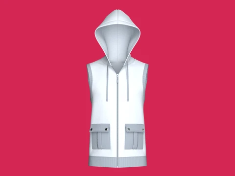 Men Sleeveless Zip-Up Hooded Jacket With Pocket 3D Model