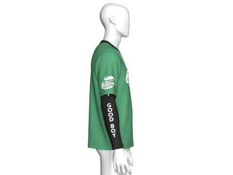Men Double LayeredSleeve Printed T-Shirt 3D Model