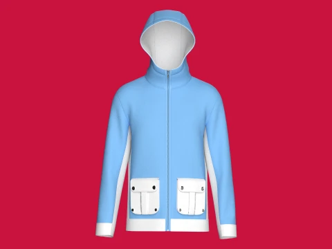 Men Full-Zip Hooded Jacket With Cargo Pocket 3D Model