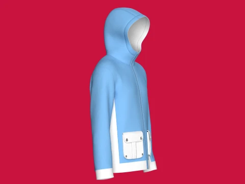 Men Full-Zip Hooded Jacket With Cargo Pocket 3D Model