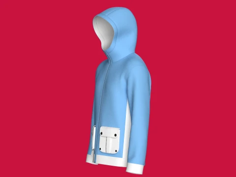 Men Full-Zip Hooded Jacket With Cargo Pocket 3D Model