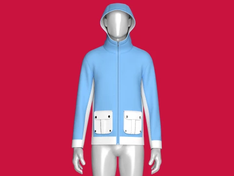 Men Full-Zip Hooded Jacket With Cargo Pocket 3D Model