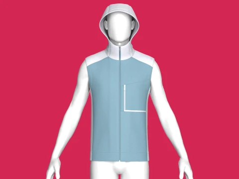 Men Sleeveless Hooded Jacket With Zip Pocket 3D Model