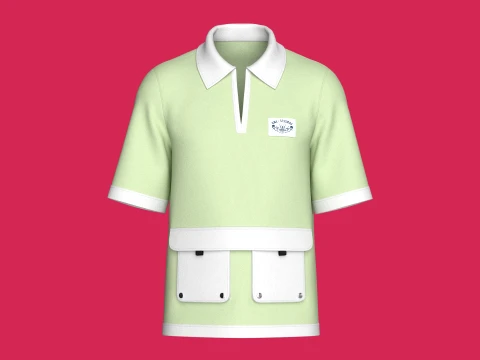Men Open-Placket Polo Shirt With Cargo Pocket 3D Model