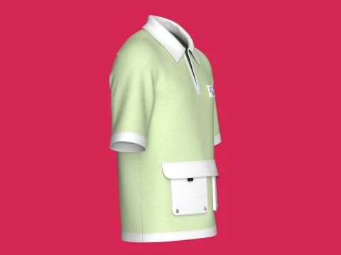 Men Open-Placket Polo Shirt With Cargo Pocket 3D Model
