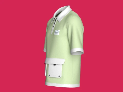 Men Open-Placket Polo Shirt With Cargo Pocket 3D Model