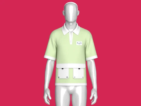 Men Open-Placket Polo Shirt With Cargo Pocket 3D Model