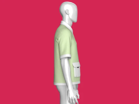 Men Open-Placket Polo Shirt With Cargo Pocket 3D Model