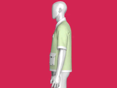 Men Open-Placket Polo Shirt With Cargo Pocket 3D Model