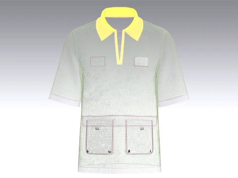 Men Open-Placket Polo Shirt With Cargo Pocket 3D Model