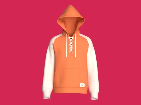 Men Lace-Up Raglan Hoodie With Pocket 3D Model