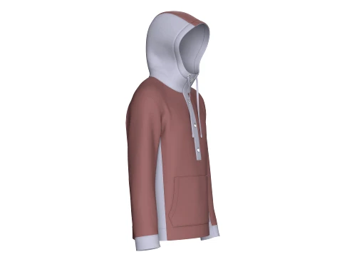 Men Button-Placket Hoodie With Pocket 3D Model