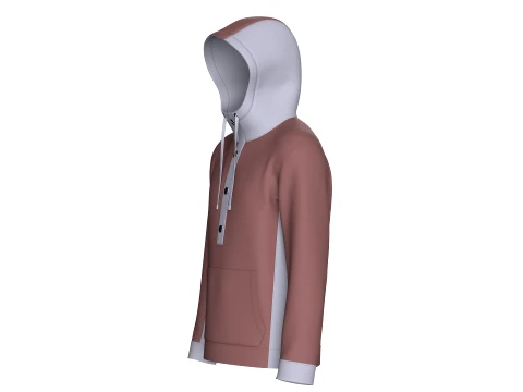 Men Button-Placket Hoodie With Pocket 3D Model