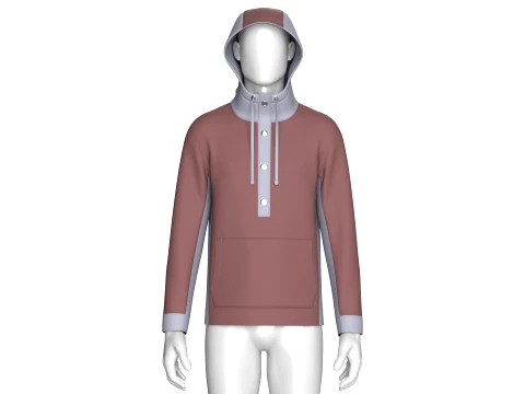 Men Button-Placket Hoodie With Pocket 3D Model