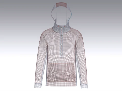 Men Button-Placket Hoodie With Pocket 3D Model