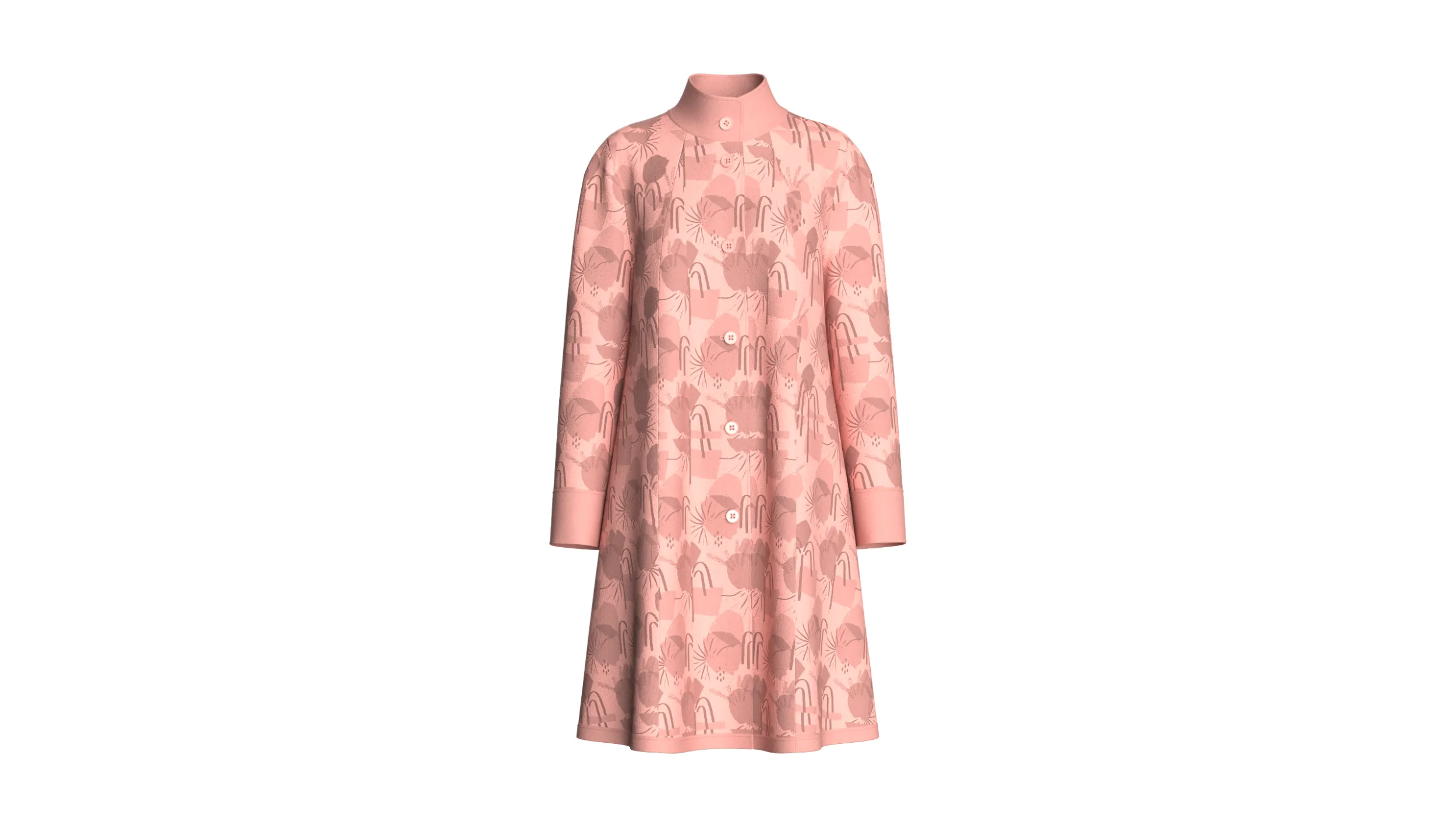 Girls Pink Floral Long-Sleeve Coat Dress 3D Model .c4d .max .obj .3ds .fbx .stl .blend 
