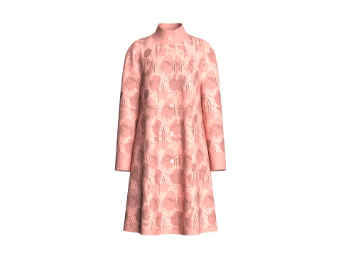 Abito cappotto a maniche lunghe floreale rosa da bambina Modello 3D