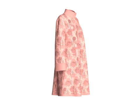 Girls Pink Floral Long-Sleeve Coat Dress 3D Model