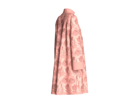 Girls Pink Floral Long-Sleeve Coat Dress 3D Model