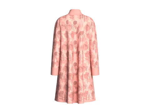 Girls Pink Floral Long-Sleeve Coat Dress 3D Model