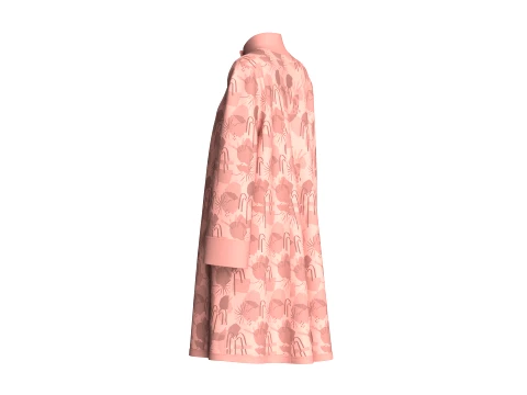 Girls Pink Floral Long-Sleeve Coat Dress 3D Model
