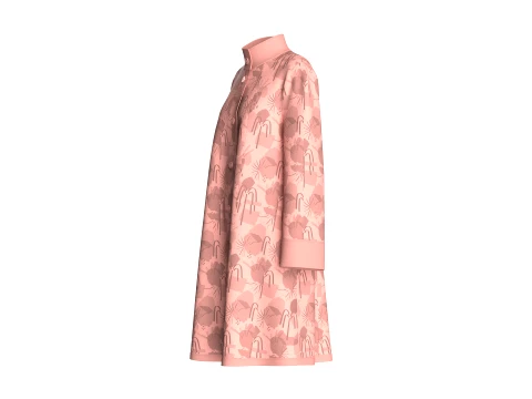 Girls Pink Floral Long-Sleeve Coat Dress 3D Model