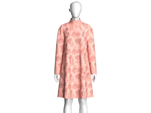 Girls Pink Floral Long-Sleeve Coat Dress 3D Model