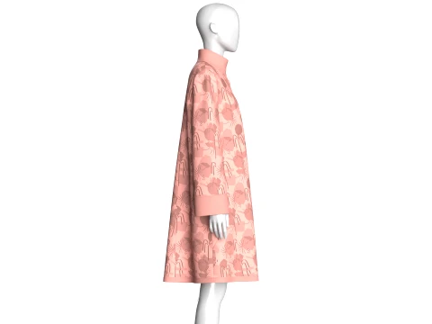 Girls Pink Floral Long-Sleeve Coat Dress 3D Model