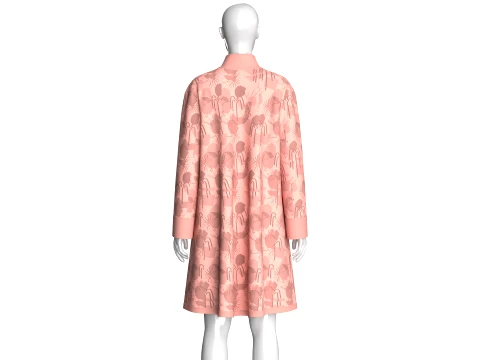 Girls Pink Floral Long-Sleeve Coat Dress 3D Model