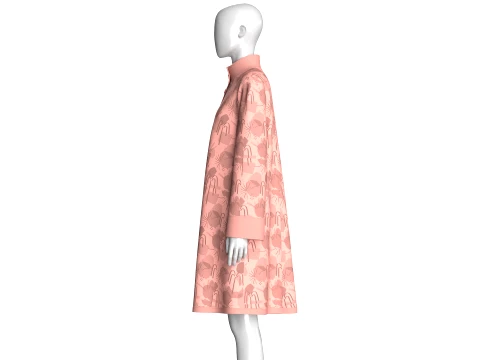Girls Pink Floral Long-Sleeve Coat Dress 3D Model