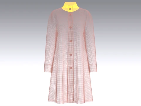 Girls Pink Floral Long-Sleeve Coat Dress 3D Model