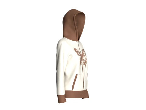 Girls Full-Zip Hoodie With Butterfly Graphic 3D Model