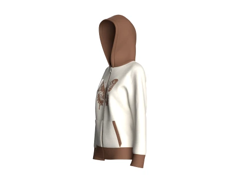 Girls Full-Zip Hoodie With Butterfly Graphic 3D Model