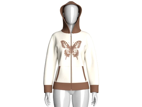 Girls Full-Zip Hoodie With Butterfly Graphic 3D Model