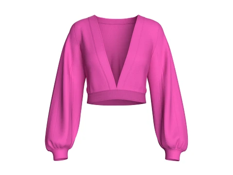 Top corto da bambina con scollo a V e maniche a palloncino Modello 3D