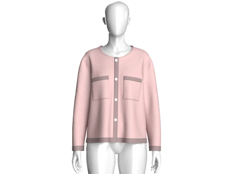 Girls Crew Neck Button-Up Cardigan 3D Model