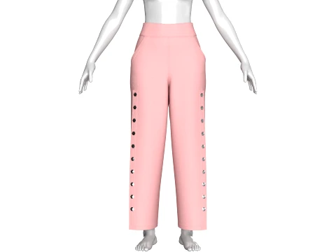 Girls Wide Leg High-Waisted Pant 3D Model