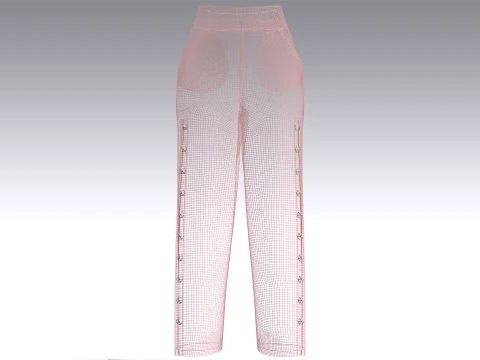 Girls Wide Leg High-Waisted Pant 3D Model